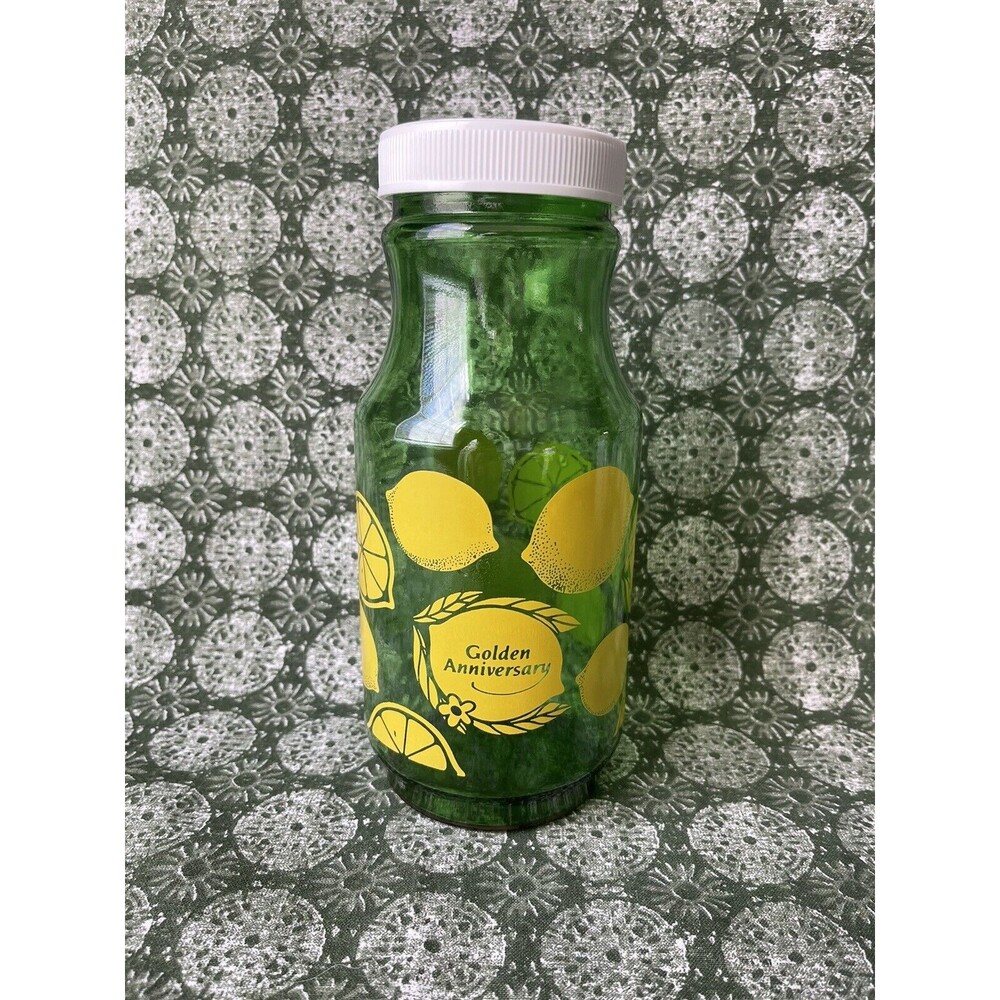 Vintage Lemon Juice Jar Carafe Anchor Hocking Green Lemonade Glass Pitcher Lid